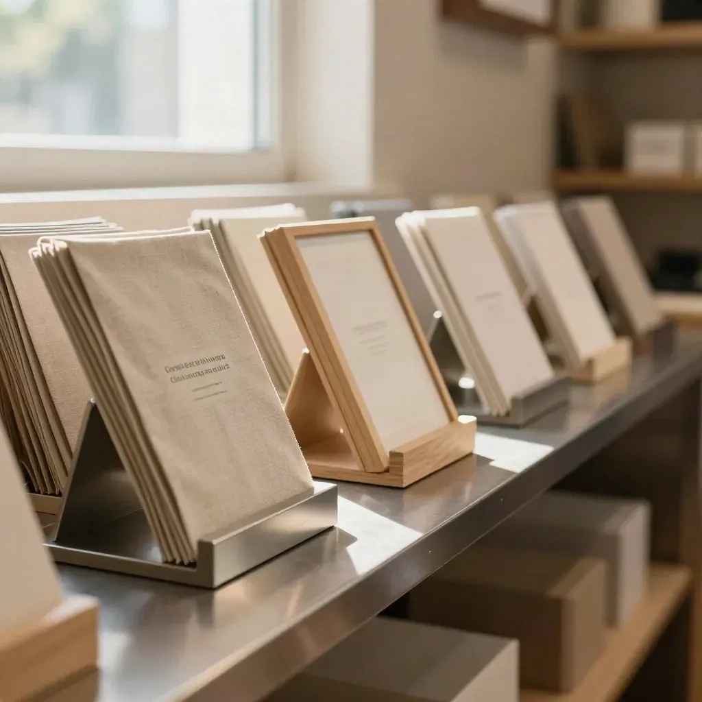 Identical retail onboarding kits lined on a sunlit shelf for five store setups.